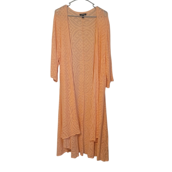 EUC Torrid Peach Geo Mesh Hilo Kimono, Size 3/4 - Picture 3 of 6